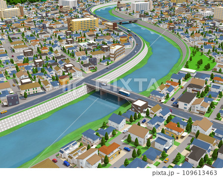 住宅街CG BG　街並み　風景　都会　背景 109613463