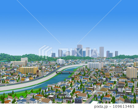 住宅街CG BG　街並み　風景　都会　背景 109613465