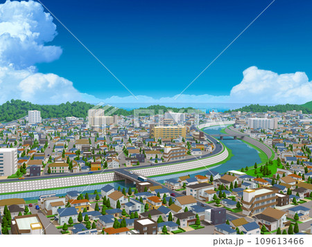 住宅街CG BG 街並み 風景 都会 背景 住宅街CG BG 街並み 風景 都会 背景 109613466