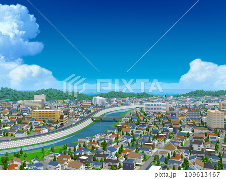 住宅街CG BG 街並み 風景 都会 背景 住宅街CG BG 街並み 風景 都会 背景 109613467