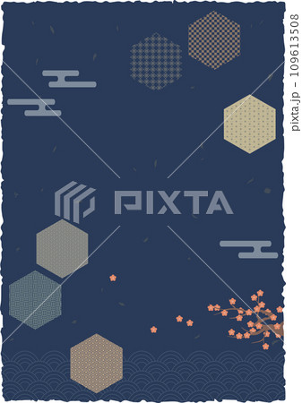 和柄　市松文様　麻の葉　青海波　 梅　波　パターン　雲 109613508