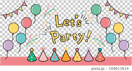 可愛的派對圖示集：氣球、花圈、派對帽 109613814