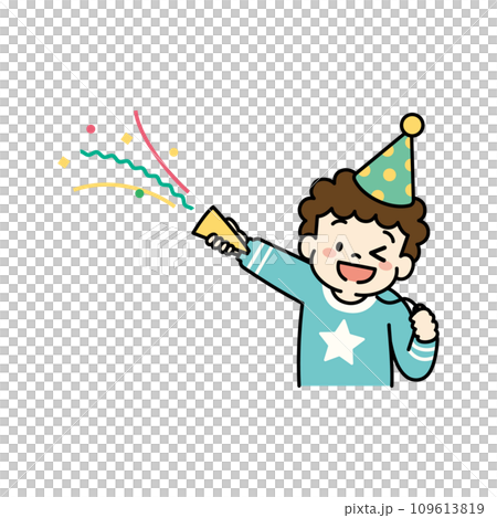 パーティーでクラッカーを鳴らす男の子のイラスト 109613819