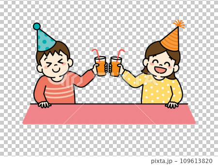 パーティーでオレンジジュースで乾杯する子どものイラスト 109613820