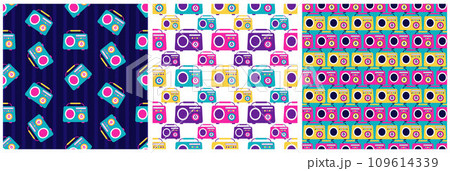 Set of Radio Seamless Pattern Illustration Design with Player for Record and Listening to Music in Flat Cartoon Template 109614339