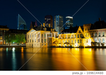 Nightfall in The Hague, Netherlands with sparkling city lights in the dark Nightfall in The Hague, Netherlands with sparkling city lights in the dark 109614480