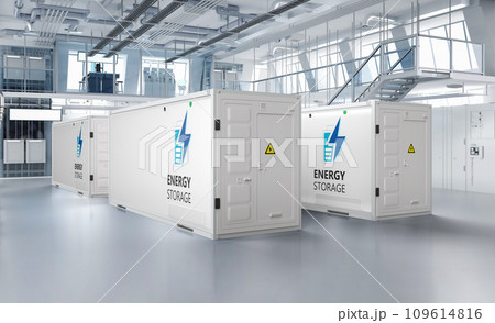Energy storage systems or battery container units in factory 109614816