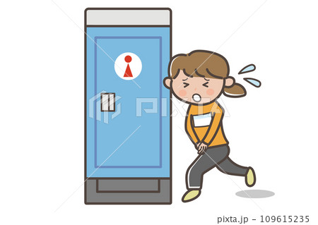 マラソン大会で仮設トイレに駆け込む漏らしそうな女性のイラスト マラソン大会で仮設トイレに駆け込む漏らしそうな女性のイラスト 109615235