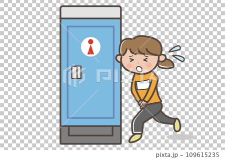 マラソン大会で仮設トイレに駆け込む漏らしそうな女性のイラスト マラソン大会で仮設トイレに駆け込む漏らしそうな女性のイラスト 109615235