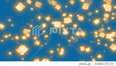 Christmas festive bright New Year background from gift boxes glowing winter beautiful falling flying pattern on blue background 109615519