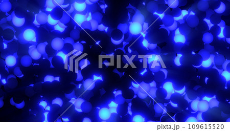 Blue bright glowing energy balls garlands with light festive Christmas background 109615520
