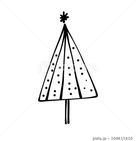 Christmas tree icon, vector hand drawn outline illustration of Xmas symbol for greeting and invitation cards in web and print materials Christmas tree icon, vector hand drawn outline illustration of Xmas symbol for greeting and invitation cards in web and print materials 109615810