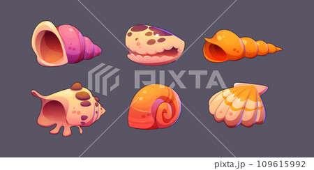 Sea shell and snail conch game icons. Sea shell and snail conch game icons. 109615992