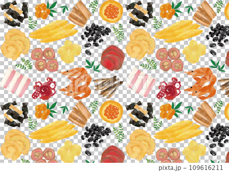 Watercolor style New Year's food pattern 109616211