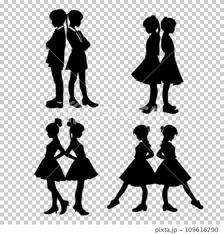 背靠背的女性剪影圖 109616290