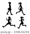 女性シルエットイラスト 歩く 走る 109616292