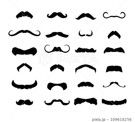 Vector set of black silhouettes mustache various forms, the hungarian, handlebar, the painters brush, Lampshade, Chevron 109618256