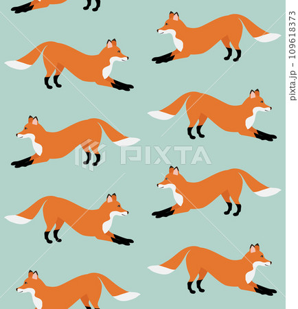 Vector seamless pattern of hand drawn flat fox 109618373