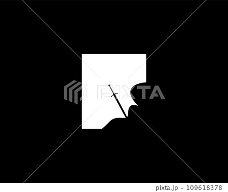 sword logo stuck in stone silhouette. isolated with a stunning view. best for logo, badge, emblem, icon, sticker design. 109618378