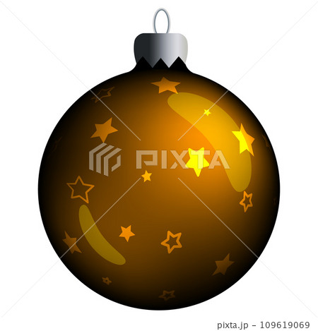Realistic round Christmas ball with brown gradient, stars and flares isolated on a white background. Clipart for christmas tree. Realistic round Christmas ball with brown gradient, stars and flares isolated on a white background. Clipart for christmas tree. 109619069