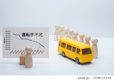 バスの運転手不足と行列のイメージ バスの運転手不足と行列のイメージ 109619144