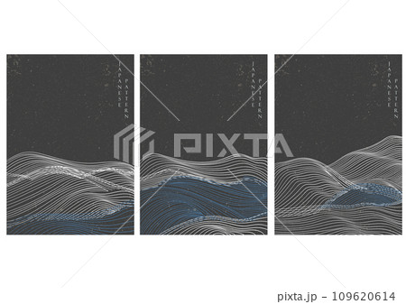 Abstract landscape background with line pattern vector. Japanese wave template in oriental style 109620614