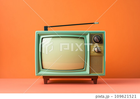 Vintage Analog Television on Colorful Background, Retro TV Decor for Mid Century Modern Homes Vintage Analog Television on Colorful Background, Retro TV Decor for Mid Century Modern Homes 109621521