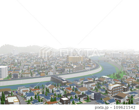 住宅街CG BG 街並み 風景 都会 白 背景 住宅街CG BG 街並み 風景 都会 白 背景 109621542