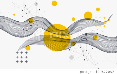 The abstract wave is made in a frame style in a bright gradient color. Template for science and technology presentation. Hand drawn vector. 109622037