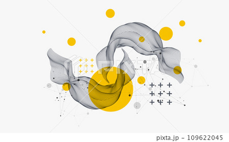 The abstract wave is made in a frame style in a bright gradient color. Template for science and technology presentation. Hand drawn vector. 109622045