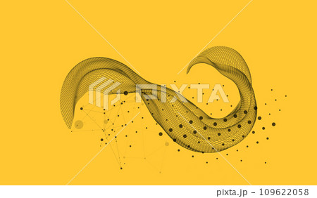 The abstract wave is made in a frame style in a bright gradient color. Template for science and technology presentation. Hand drawn vector. 109622058