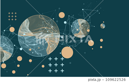 Modern science or technology elements. Trendy abstract background. Cyberspace surface illustration. Hand drawn vector. Modern science or technology elements. Trendy abstract background. Cyberspace surface illustration. Hand drawn vector. 109622526