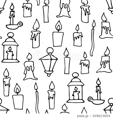Doodle burning floating candles seamless pattern 109623604