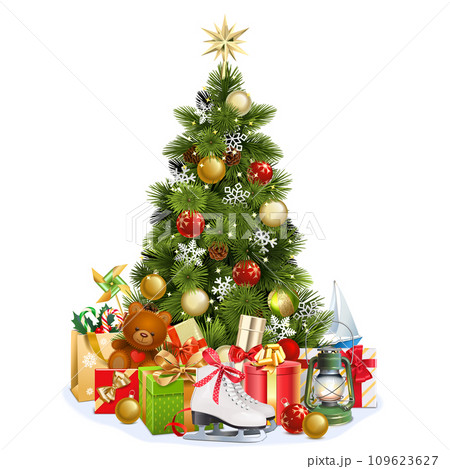 Vector Christmas Pine Tree with Figure Skates 109623627