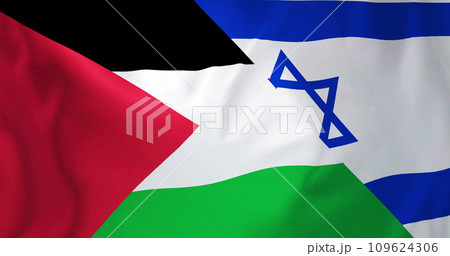 Image of flags of israel and palestine waving 109624306