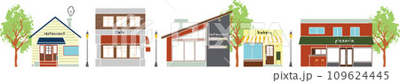 おしゃれなお店が並ぶ街並みのイラスト(カラー) おしゃれなお店が並ぶ街並みのイラスト(カラー) 109624445