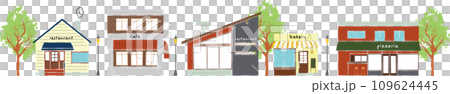 おしゃれなお店が並ぶ街並みのイラスト(カラー) おしゃれなお店が並ぶ街並みのイラスト(カラー) 109624445