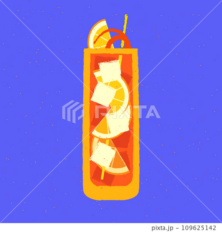 Non-alcoholic drink. Cocktail with orange, ice cubes and zest. Tall glass 109625142