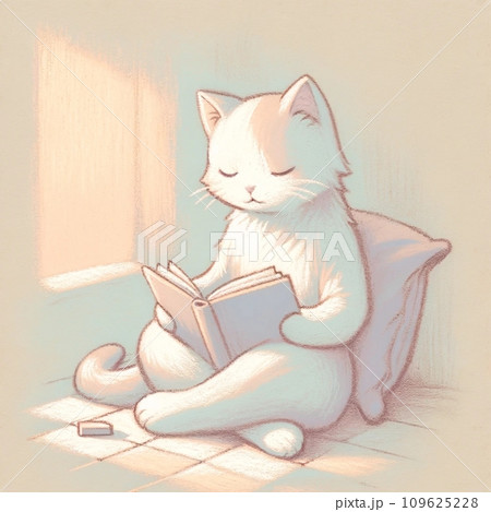 読書をする白猫　AI画像 109625228