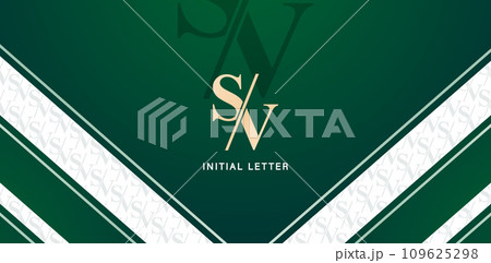 Vector illustration lettering SV with a pattern in green color backgrounds for business card, branding ads campaigns, letterpress, embroidery, covering invitations, envelope sign, golden foil material 109625298