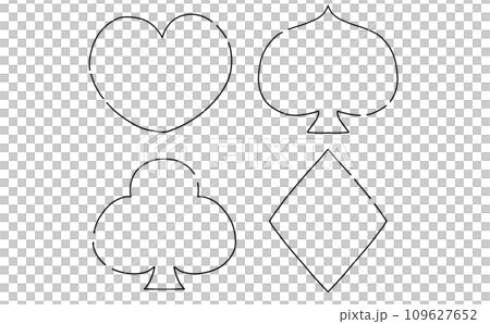 ゆるめシンプルトランプマークセット　線画 109627652