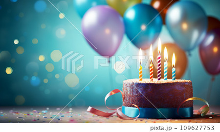 Birthday cake on blur background with studio light. Happy Birthday concept. Generative AI 109627753