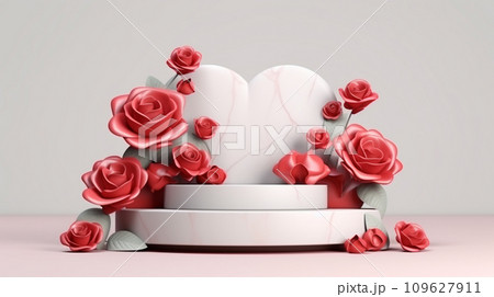 Blank podium derocation with rose. Valentine concept. Generative AI Blank podium derocation with rose. Valentine concept. Generative AI 109627911