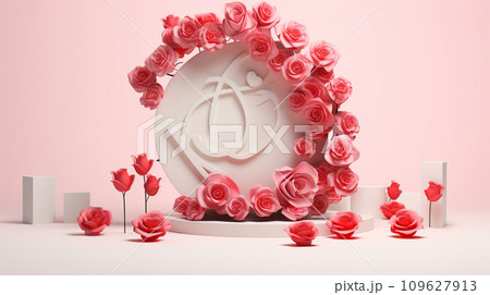 Blank podium derocation with rose. Valentine concept. Generative AI Blank podium derocation with rose. Valentine concept. Generative AI 109627913