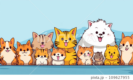 illustration happy cats background. Generative AI. 109627955