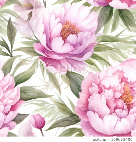 Seamless pattern of pink peonies 109628400