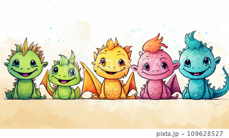 illustration happy dragons background. Generative AI. 109628527