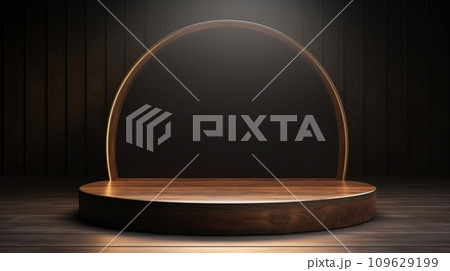 3d luxury wood podium with black background for your luxury product.Generative AI 109629199