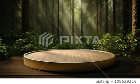 3d luxury wood podium with blue nature background for your luxury product.Generative AI 109629218