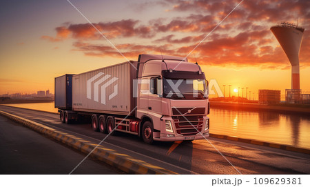 Cargo container truck. Business concept. Transportation concept. Generative AI 109629381